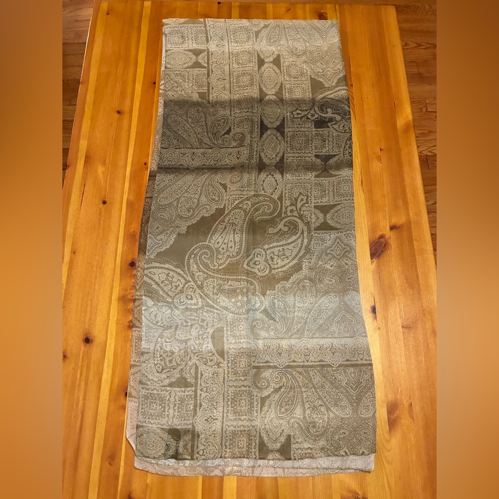Art of the Scarf, Tie Rack, Elegant Paisley Scarf in Browns and Cream 80X180